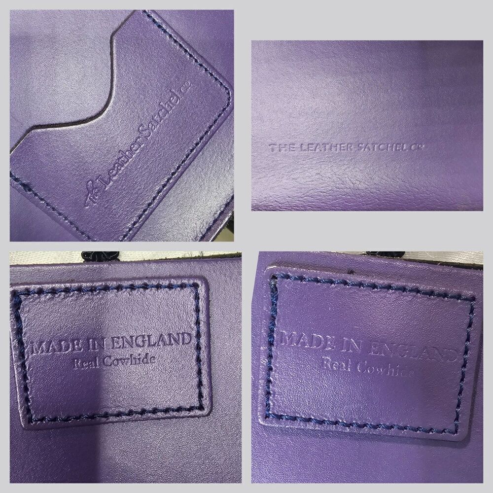 The Leather Satchel Company Deep Purple Mini Tote Made In UK 12.5"x9" Adj Handle - Picture 10 of 13